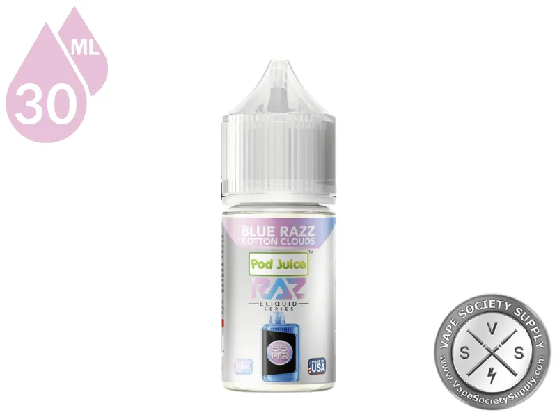Blue Razz Cotton Clouds Pod Juice x RAZ Salt 30ml bottle