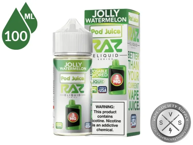 Jolly Watermelon Pod Juice x RAZ 100ml bottle and box