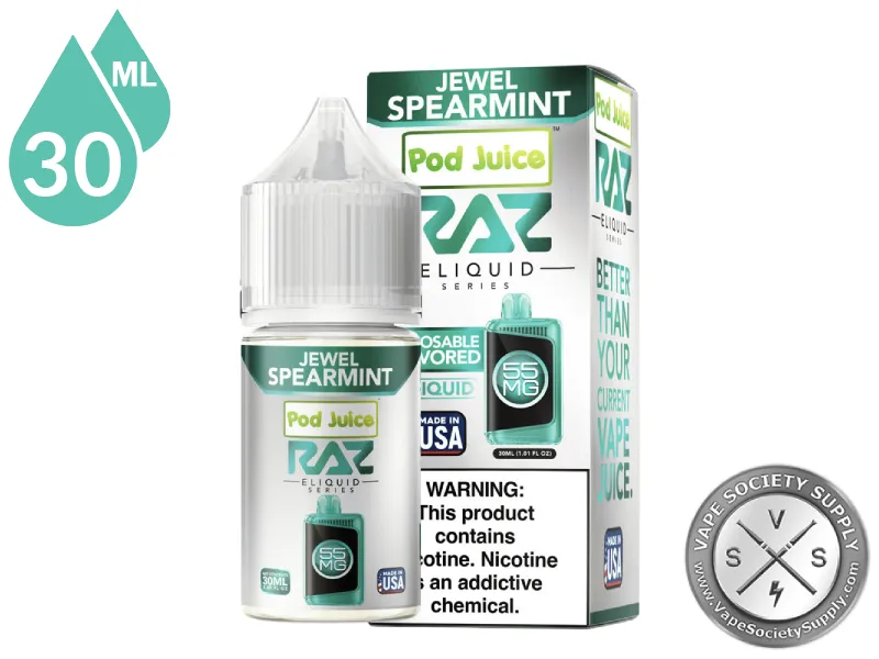 Jewel Spearmint Pod Juice x RAZ Salt 30ml bottle and box