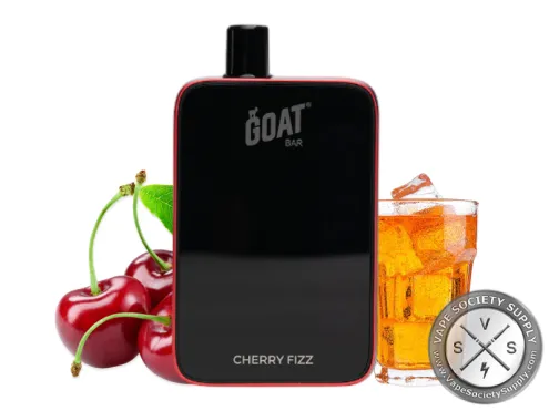 GOAT Bar 25K Cherry Fizz disposable vape with cherries and a fizzy drink