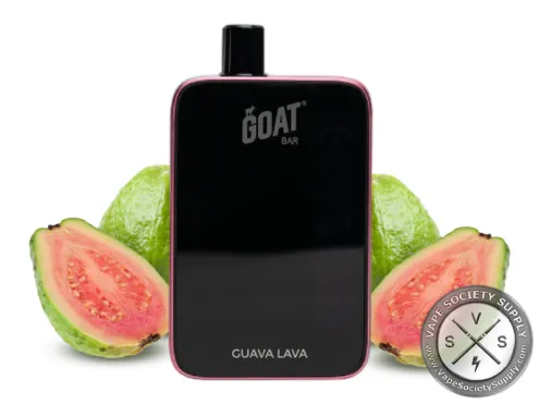 GOAT Bar 25K Guava Lava disposable vape with guava halves