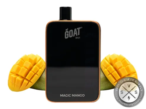 GOAT Bar 25K Magic Mango disposable vape with mango halves