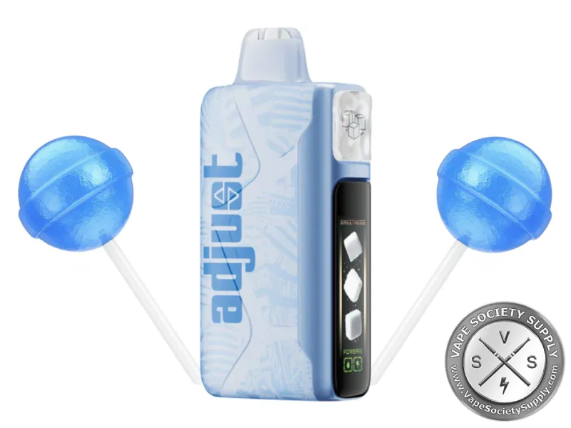 Adjust MySweet 40K Blue Razz B-Pop disposable vape with two blue lollipops