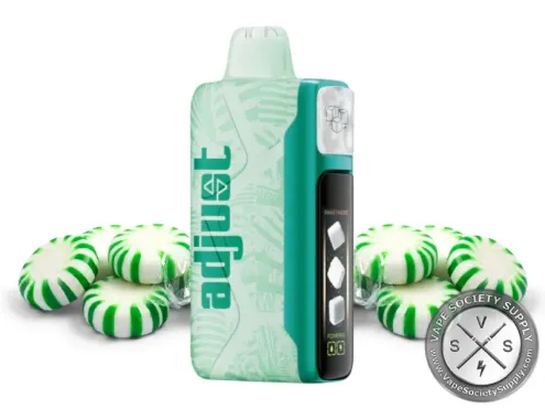 Adjust MySweet 40K Wintergreen Savers disposable vape with green and white striped mint candies