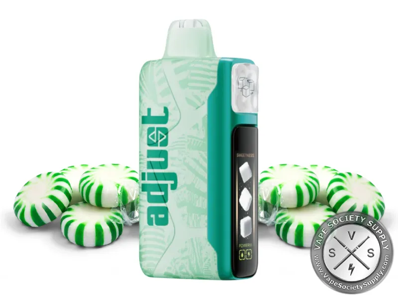 Adjust MySweet 40K Wintergreen Savers disposable vape with green and white striped mint candies