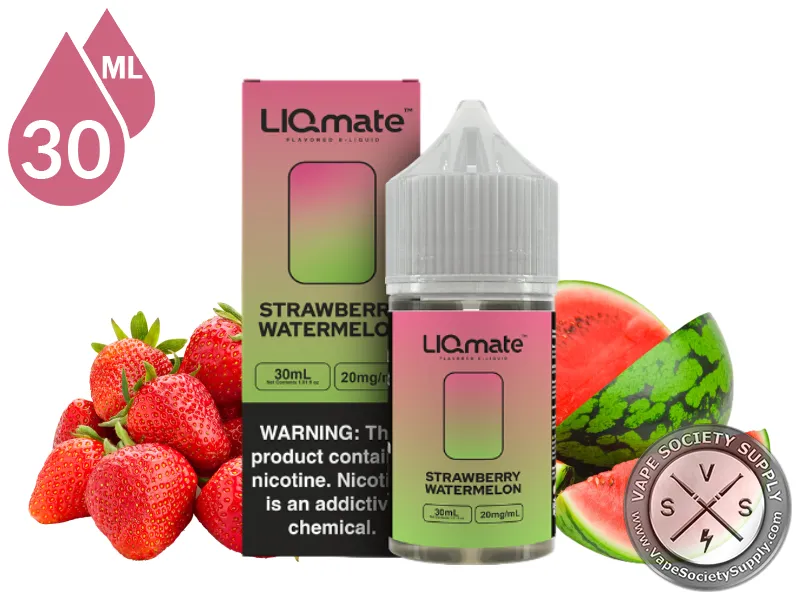 Strawberry Watermelon LIQmate Salts by 7 Daze 30ml bottle and box with strawberries and watermelon slices