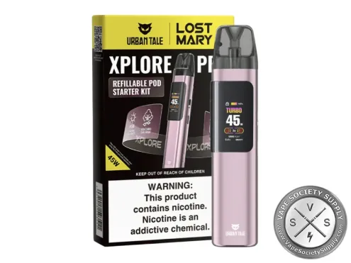 Xplore PRO pod kit in Pink beside its Urban Tale and Lost Mary box