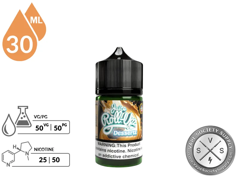 Butter Cookie by Juice Roll Upz Dessertz Salts 30ml bottle with a 50/50 VG/PG icon and nicotine strength icons