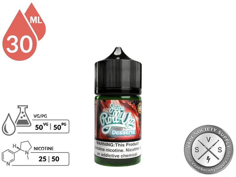 Strawberry Graham by Juice Roll Upz Dessertz Salts 30ml bottle with a 50/50 VG/PG icon and nicotine strength icons