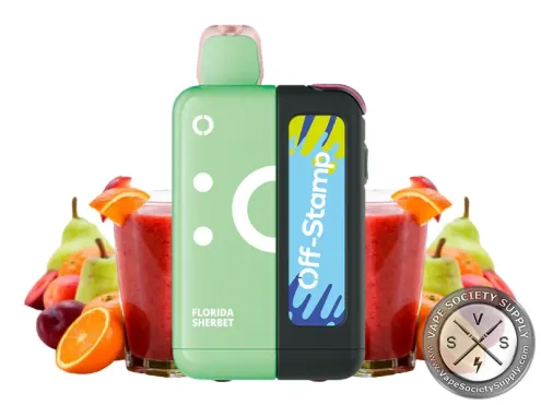 Off-Stamp X-Cube 25K Kit Florida Twist with glasses of red fruit smoothie, pears, oranges and plums