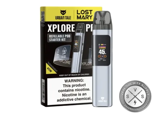 Xplore PRO pod kit in Blue beside its Urban Tale and Lost Mary box