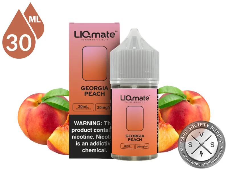 Georgia Peach LIQmate Salts by 7 Daze 30ml bottle and box with peaches