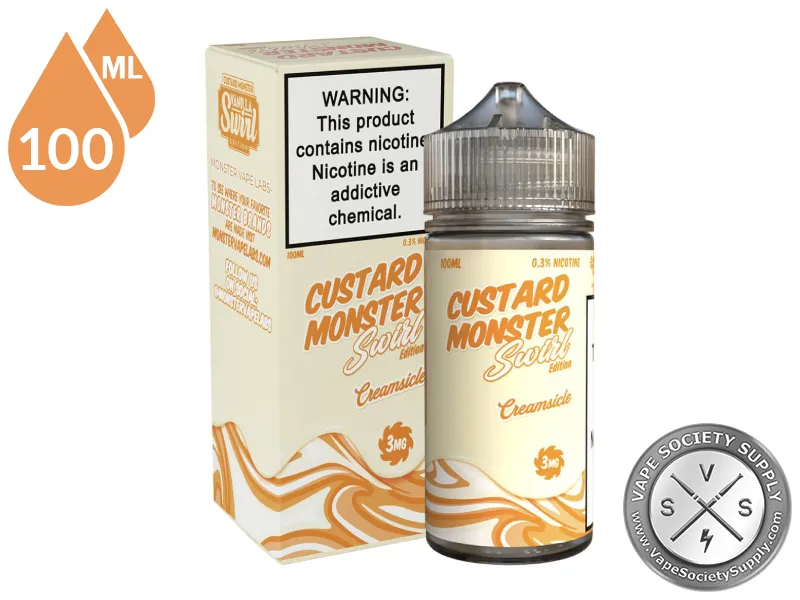 Creamsicle Swirl Custard Monster 100ml bottle in front of its box