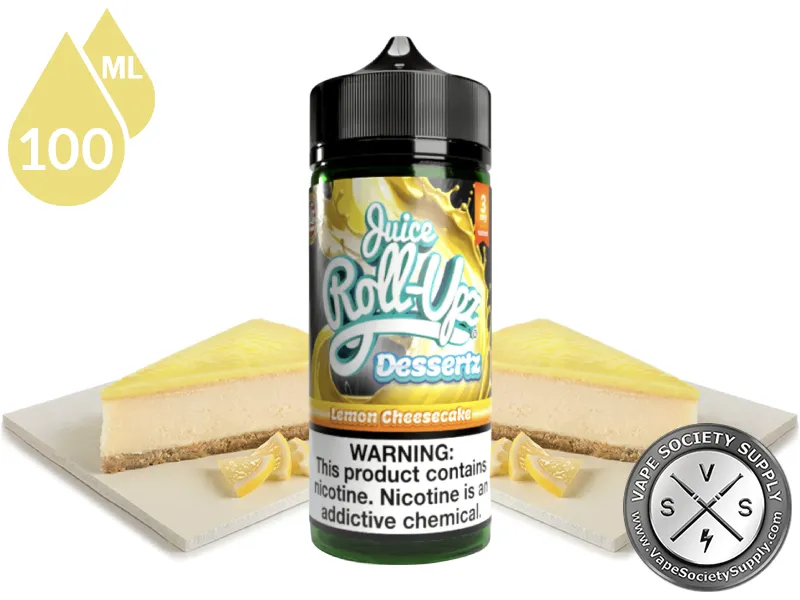 Lemon Cheesecake by Juice Roll Upz Dessertz 100ml bottle with slices of lemon cheesecake