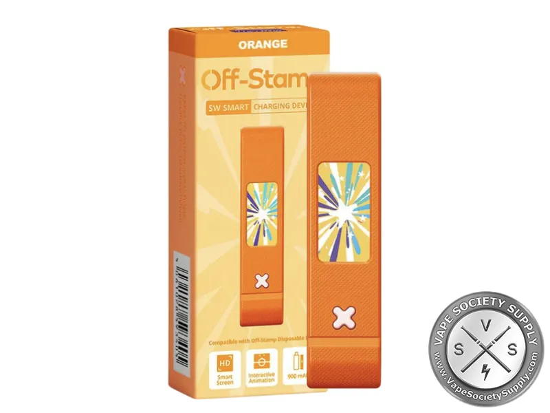 Off-Stamp SW Battery Orange, box and charging device