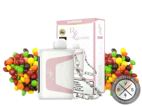 RAZ RYL Classic 35K Rainbow disposable vape and box with rainbow candies