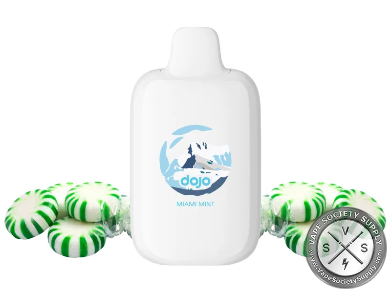 Vaporesso DOJO iMate X Miami Mint pod in white, next to striped mint candies