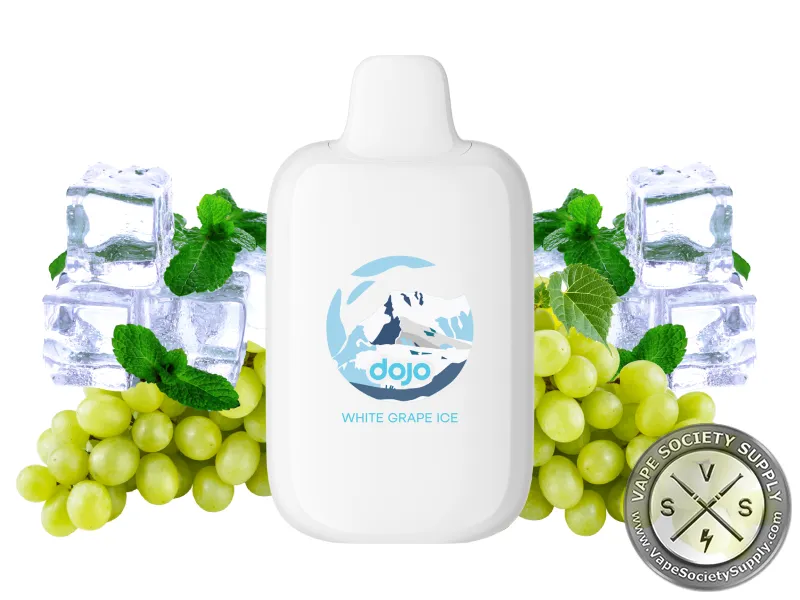 Vaporesso DOJO iMate X White Grape Ice pod in white, next to green grapes, ice cubes and mint leaves