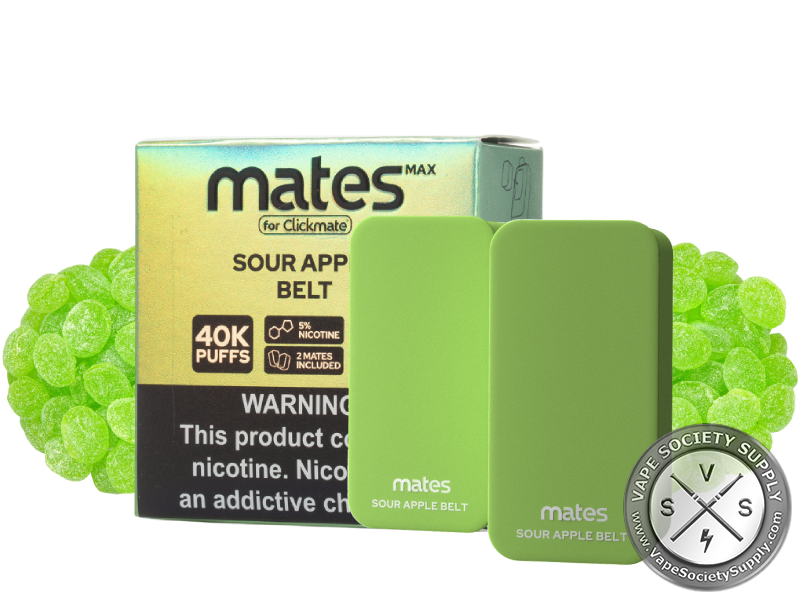 7 Daze Mates MAX 40K Sour Apple Belt pods and box with green sour apple candies