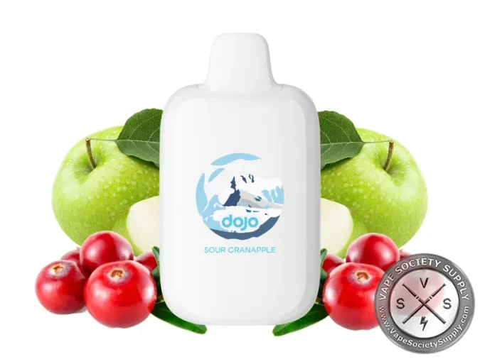 Vaporesso DOJO iMate X Sour Cranapple pod in white, next to green apples and cranberries