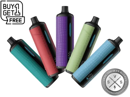 Five Lost Mary x Urban Tale E-Hookah disposable vapes fanned out in teal, red, purple, green and blue, with a BUY 1 GET 1 FREE badge
