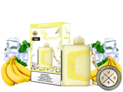RAZ RYL Classic 35K Spring Edition Banana Ice disposable vape and box with bananas
