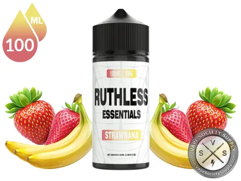 Strawnana Ruthless Essentials 100ml bottle with strawberries and bananas