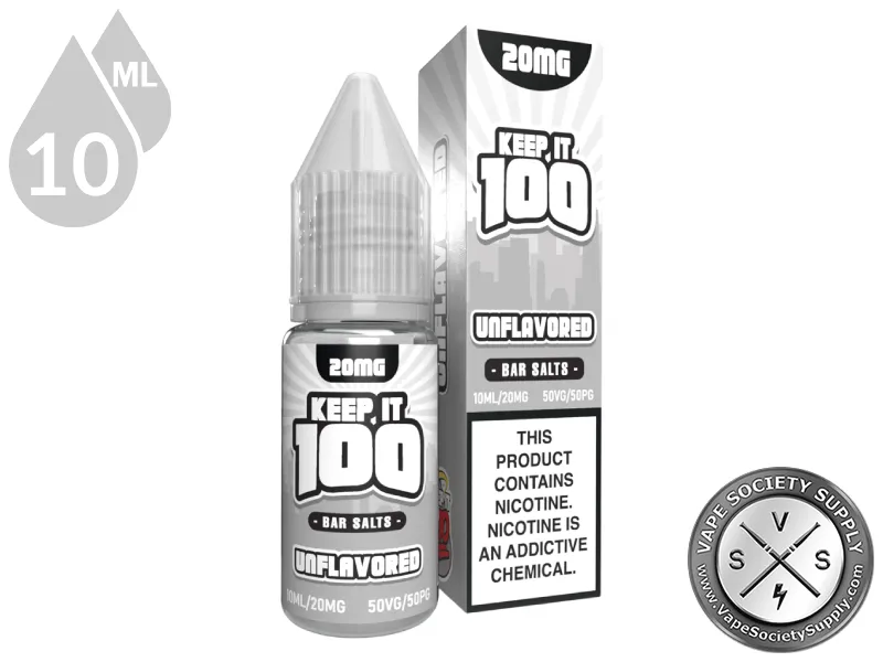 Unflavored by Keep It 100 Bar Salt 10ml bottle and box