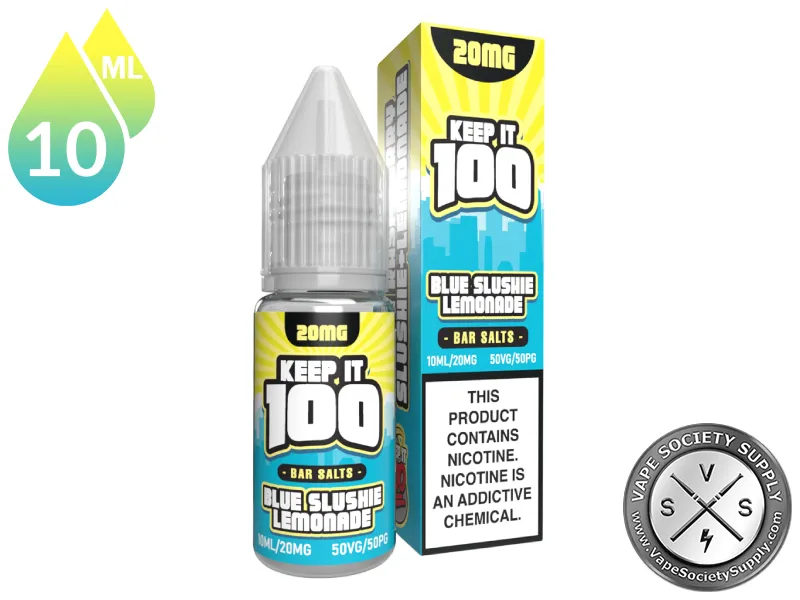 Blue Slushie Lemonade by Keep It 100 Bar Salt 10ml bottle and box