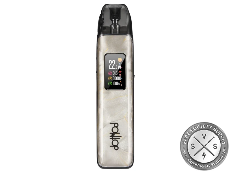 dotmod dotPod Plus in Gold Grey: a beige marbled body with gold veins and the color screen