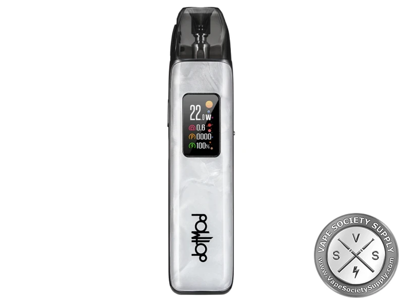 dotmod dotPod Plus in Pearl White: a pearl-white marbled body and the color screen
