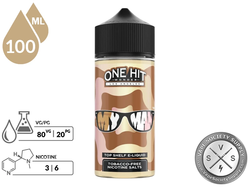 My Man by One Hit Wonder 100ml bottle with an 80/20 VG/PG icon and nicotine strength icons