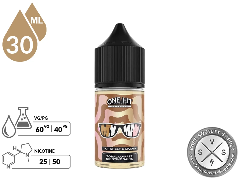 My Man by One Hit Wonder Salts 30ml bottle with a 60/40 VG/PG icon and nicotine strength icons