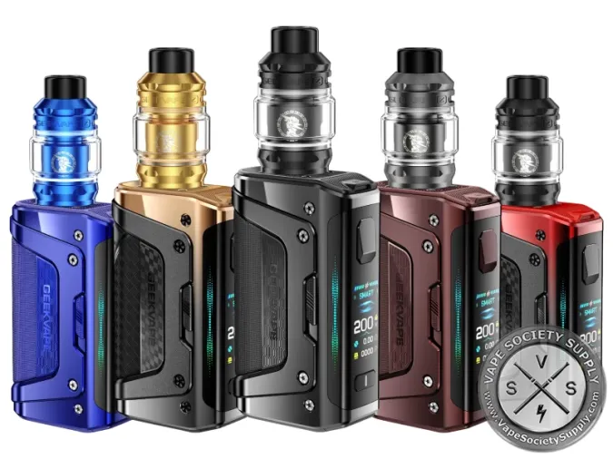 Geekvape Aegis Legend 5 kits in Twilight Blue, Racing Gold, Carbon Black, Earth Brown and Turbo Red