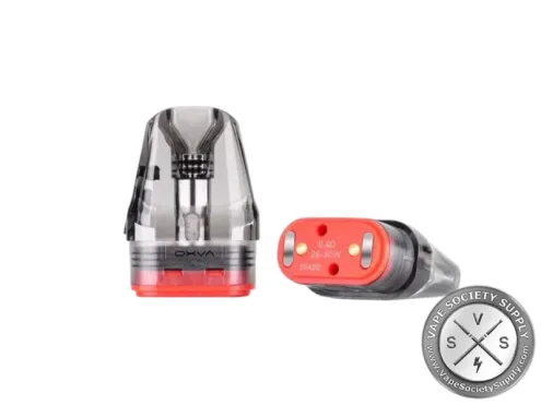 OXVA XLIM top-fill pod and its red base, printed 0.4Ω 26-30W