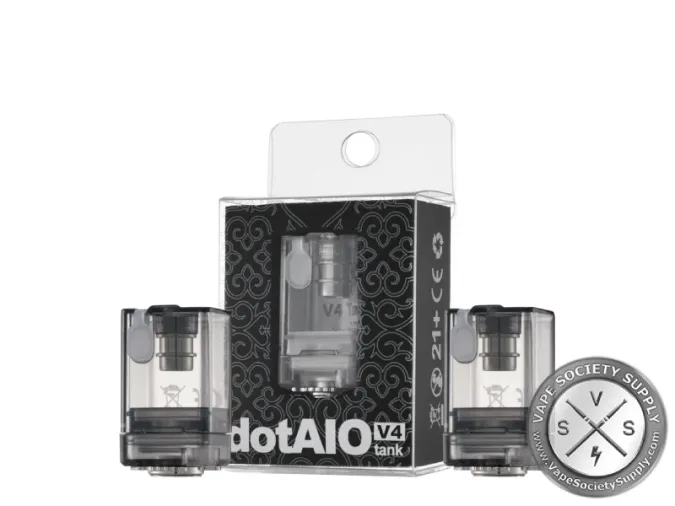 dotAIO V4 tank in its retail box with two smoke V4 tanks beside it