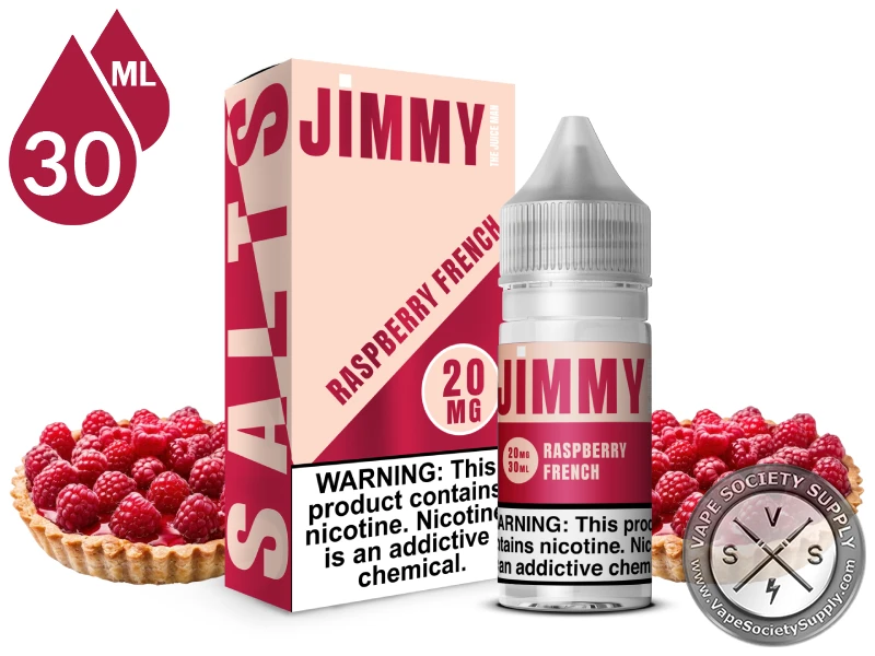 Raspberry French by Jimmy The Juice Man Salts 30ml bottle and box with raspberry tarts