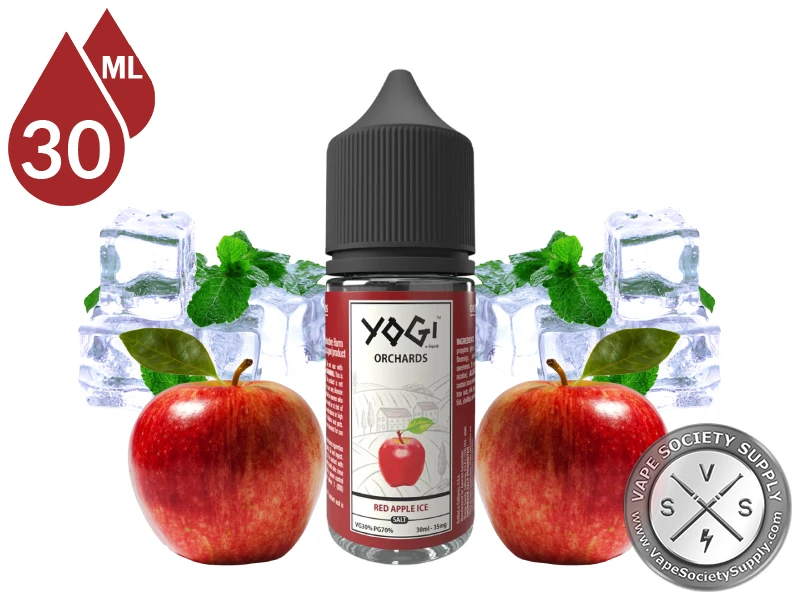 Red Apple Ice by YOGI Orchards Salt 30ml bottle with red apples, mint leaves and ice cubes