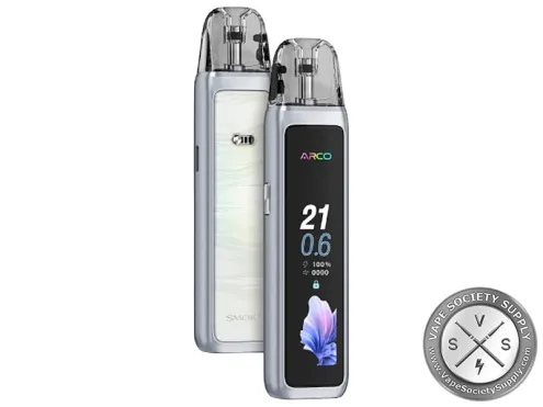 Two SMOK ARCO Max pod systems in Silver, back and front