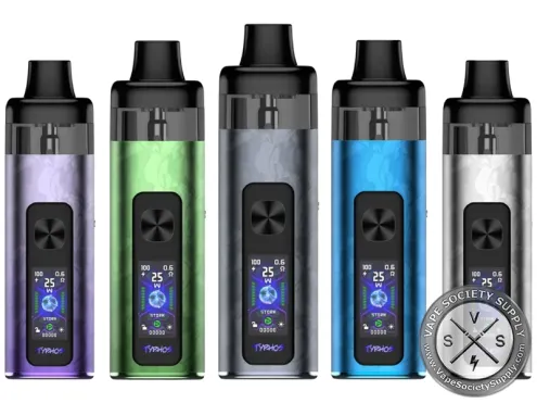 Uwell Typhos pod kits in Polar Purple, Polar Green, Cement Gray, Gem Blue and Starlight Silver