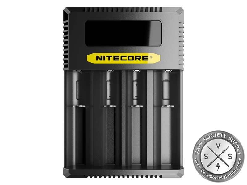 Nitecore CI4 four-bay charger from the front, with its indicator panel and four empty bays