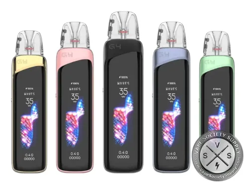 Five Uwell Caliburn G4 PRO pod kits in Desert Gold, Fantasy Pink, Stripe Black, Ink Blue and Light Green