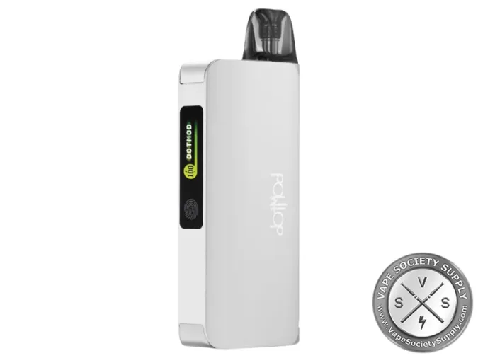 dotPod Go Kit in Silver: the dotPod Go docked in the silver power bank