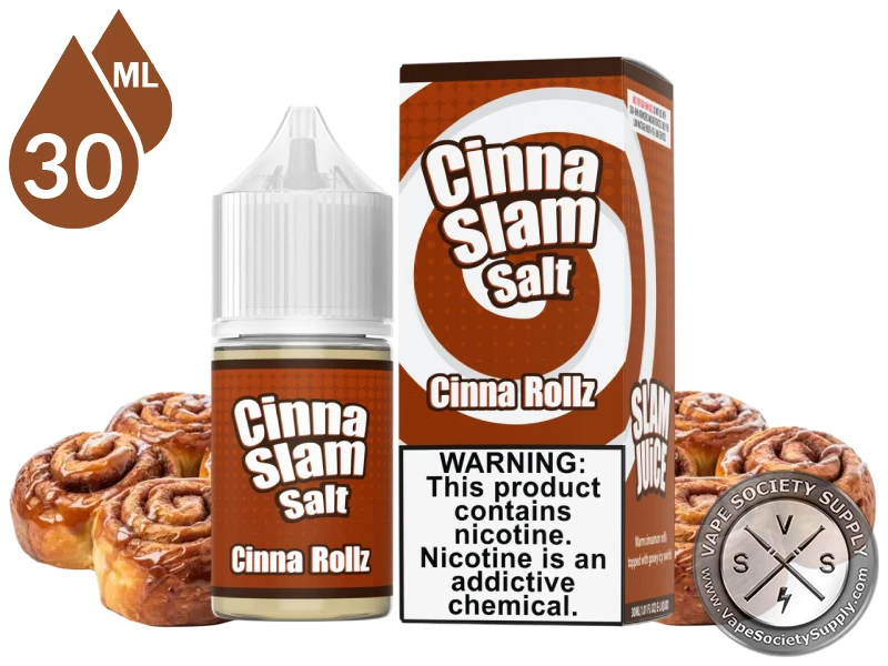 Cinna Rollz by Cinna Slam Salt 30ml bottle and box with cinnamon rolls