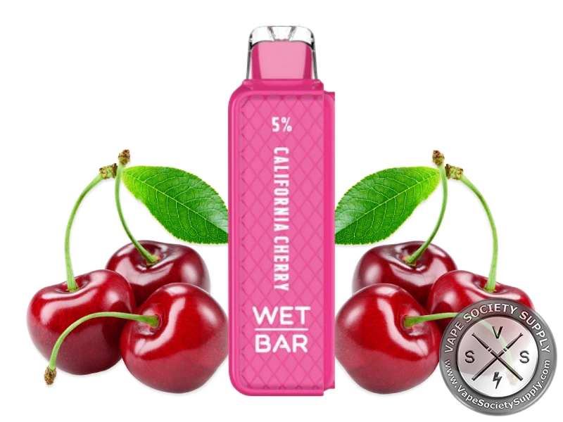 Wet Bar 35K California Cherry pod in pink, next to cherries