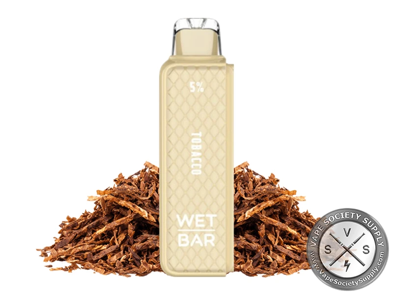 Wet Bar 35K Tobacco pod in cream, next to tobacco leaves