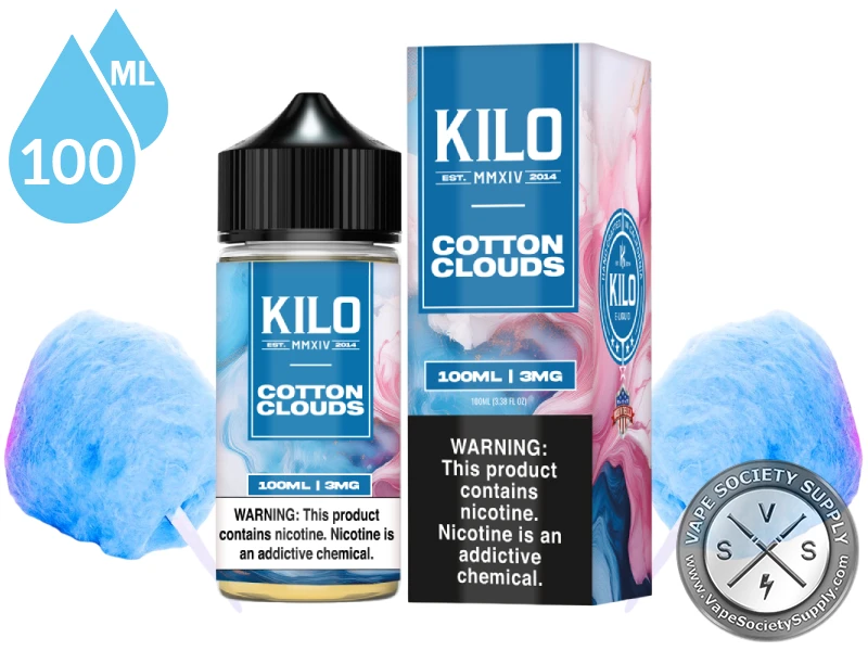 Cotton Clouds by Kilo 100ml bottle and box with blue cotton candy