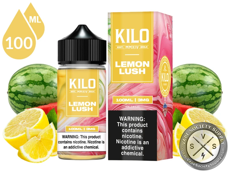 Lemon Lush by Kilo 100ml bottle and box with watermelons and lemons
