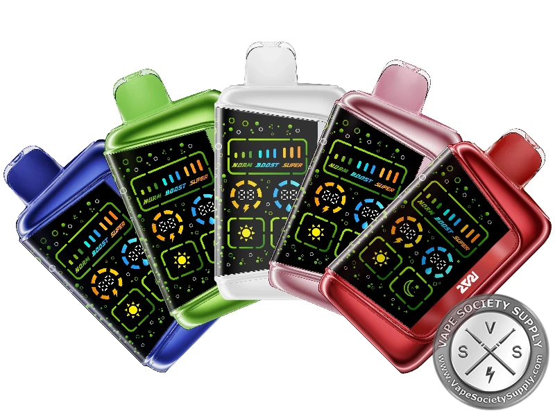 Five RAZ RX 50K disposable vapes in blue, green, white, pink and red