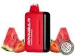 RINNBAR 50K Strawberry Watermelon disposable vape in red, next to watermelon slices and strawberries